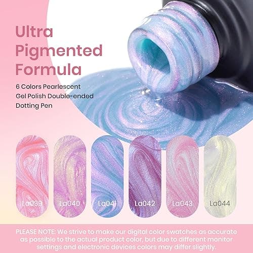 Beetles Pearl Gel Nail Polish, 6 Colors Shimmer Pearl White Pink Purple Mermaid Nail Drawing Gel Polish Soak Off Uv Gel Polish Swirl Shell Thread Effect DIY Manicure Gift for Women thumbnail 4