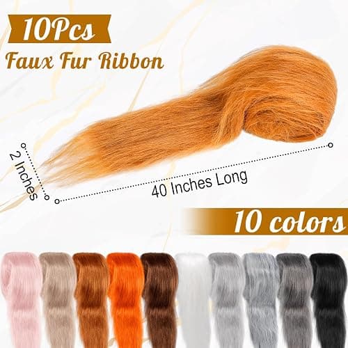 XunYee 10 Pcs Faux Fur Fabric for Crafts Fuzzy Fabric Trim Fluffy Pre Cut Ribbons for Halloween Costumes Therian Mask Christmas Gnomes Beards Sewing Decoration(Light Colors,2"x40") thumbnail 3