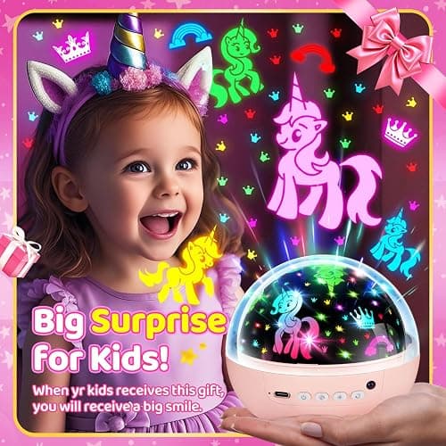 COOLNIGHT Unicorn Night Light Star Projector for Kids, 3 Films+93 Colors Kids Projector Night Light, 360° Rotating Stay All Night, Remote+Dimmable+Timer, Sleep Soother, Gift for Child or Grandchild thumbnail 6