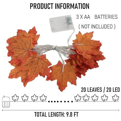 Dazzle Bright 2 Pack Thanksgiving Maple Leaf String Lights, Total 20FT 40 LED Battery Operated Lighted Fall Leaves Garland, Halloween Decorations for Indoor Outdoor Autumn Harvest Decor thumbnail 2