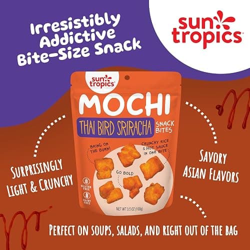 Sun Tropics Mochi Snack Bites, Thai Bird Sriracha Flavor- 3.5 oz (6 Pack)| Crispy Spicy Mochi Bites, Rice Nuggets | Mochi Puff Rice Crackers- Gluten Free & Dairy Free- No MSG Added | Asian Rice Snacks thumbnail 3