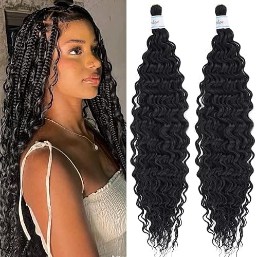 Ai Yuchen 1b Black Deep Curly Braiding Hair for Boho Braids Ocean Deep Wave Crochet Boho Hair for Braiding 24 inch 2 Packs Bohemian Boho Curls Water Wave Wet and Wavy Braids Extensions - Image 1