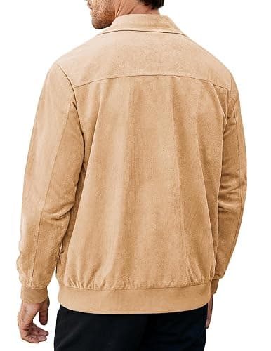 COOFANDY Men's Casual Suede Bomber Jacket Lightweight Full Zip Up Jackets Vintage Faux Leather Jacket thumbnail 4