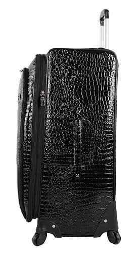Kathy Van Zeeland Croco PVC Designer Luggage - Lightweight Expandable 28 Inch Suitcase for Women - Large Durable Bag with 4-Rolling Spinner Wheels (Black) thumbnail 3