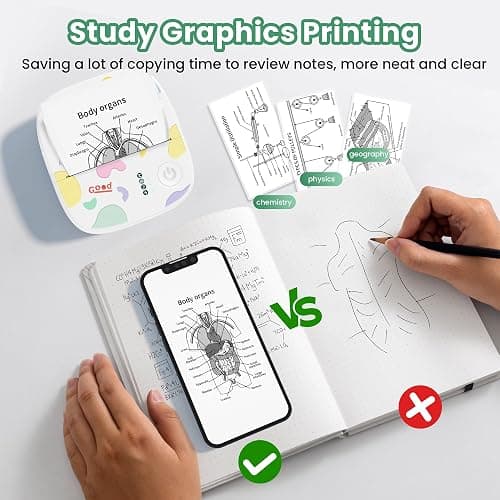 XenGro Mini Sticker Printer AHM2, Mini Thermal Printer with 3 Rolls Paper, Portable Bluetooth Inkless Printpods, Pocket Label Maker Suitable for Creative Kids DIY, Diaries, Photos, Study Notes -White thumbnail 5