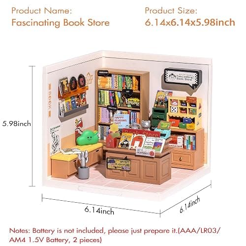 Rolife LED Building Blocks for Adults,1:24 Toy Building Sets,Model Building Kits for Kids Ages 8-12-15,DIY Miniature Dollhouse Kits for Adults,Hobbies for Women Men (3.Fascinating Book Store) thumbnail 3