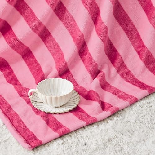 FY FIBER HOUSE Striped Flannel King Blanket - Soft Cozy Striped Blanket for Couch, Sofa, or Bed - 90"x108", Hot Pink, All Season Use thumbnail 6