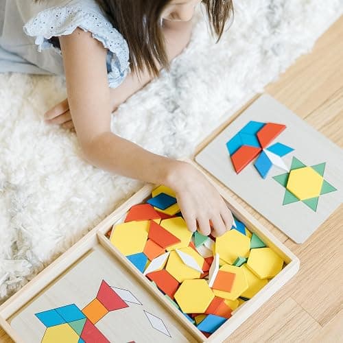 Melissa & Doug Pattern Blocks and Boards with 120 Multi-Colored Wooden Shape Tiles, 5 Double-Sided Puzzle Boards, Tangram Puzzles, Montessori Toys for Girls & Boys thumbnail 6
