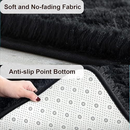 TWINNIS Super Soft Shaggy Rugs Fluffy Carpets, 3x5 Feet, Indoor Modern Plush Area Rugs for Living Room Bedroom Kids Room Nursery Home Decor, Upgrade Anti-Skid Rectangular Fuzzy Rug, Black thumbnail 2