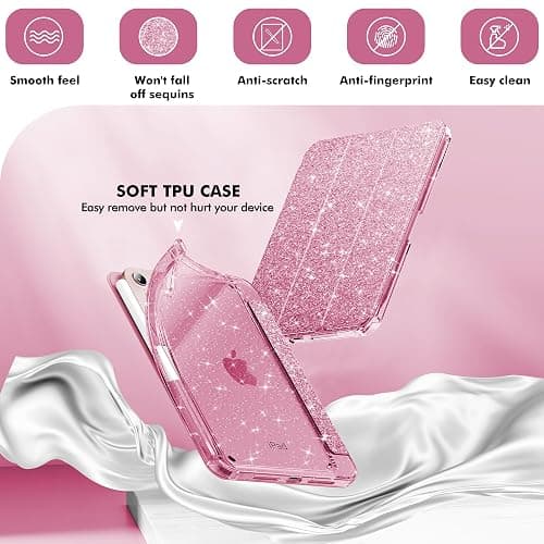 INFILAND for iPad mini 7 Case (A17 Pro), iPad mini 6 Case, iPad mini 7th/6th Generation Case 2024/2021 8.3 Inch, Glitter Cute Protective Clear Cover with Pencil Holder for Kids Girls, Pink thumbnail 5