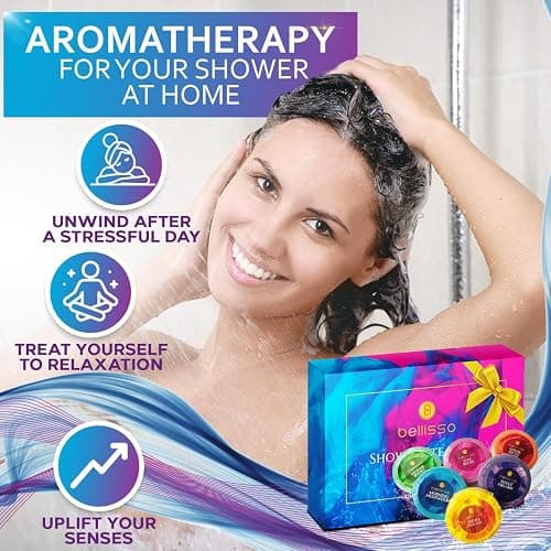 Aromatherapy Shower Steamers Gift Set, Six Fizzies - Uplifting, Relaxing, Stress Relief Scents for Women and Men - Self Care Home Spa Experience - Christmas Day Stocking Stuffers and Relaxation Gifts thumbnail 2