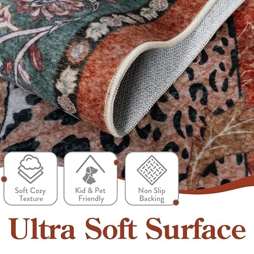 Moynesa Leopard 5x7 Area Rug, Boho Washable Living Room Rug, Non Slip Rugs for Bedroom, Ultra Thin Vintage Soft Stain Resistant Throw Floor Carpet for Office Dining Room, Rust thumbnail 3