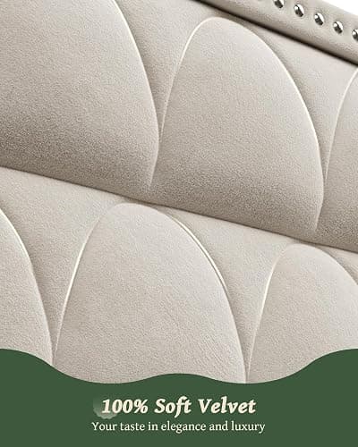 OHOHOLIVE King Size Bed Frame with 56" Headboard - Velvet Upholstered Wingback Platform Bed Frame, Noise Free, Sturdy Wooden Slat Support (Cream, King) thumbnail 6