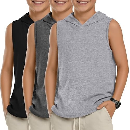 Oakgarden 3 Pack Boys Tank Top Hoodies | Sleeveless Shirts, Muscle Shirts, Workout Pullover, Athletic, Active, Summer, Casual, for Youth 5-16 Years, School, Running - Image 1