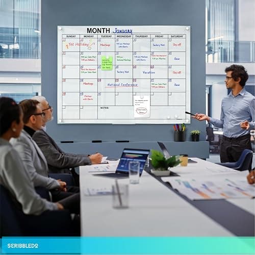 Magnetic Glass Whiteboard Monthly Planner 34”x46” Dry Erase Wall Calendar Large Glass Whiteboard Calendar for Home & Office thumbnail 2