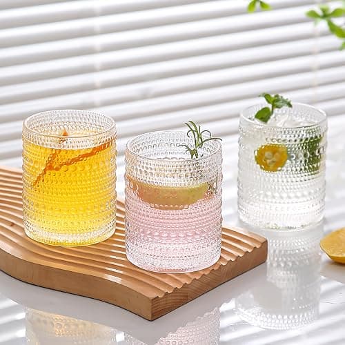 ZMOWIPDL Vintage Hobnail Drinking Glasses Set of 8,Clear 12 oz & 15oz Highball Glass Cups, Kitchen Drinkware Glassware,Embossed Water Tumbler,for Beer,Cocktail,Whiskey,Juice and Various Mixed Drinks thumbnail 2