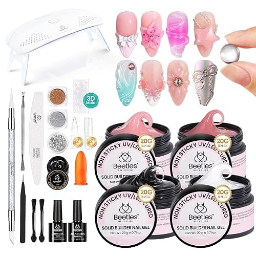 Beetles Solid Builder Gel for Nails, 20g *4 Colors Clear Pink White 3D Sculpting Gel Non-Sticky Hand Carving Nail Glue for 3D Nail Art with 3D Mold Chrome Nail Powder Tools Salon DIY at Home - Image 1