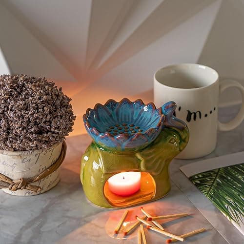CAIRIAC Essential Oil Burner Aroma Diffuser Ceramic Wax Melt Candle Holder Tealight Fragrance Warmer Elephant Green thumbnail 2