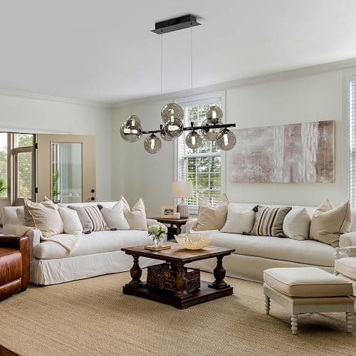 Modern Chrome Linear Chandelier Pendant Light 10-Lights Sputnik Chandelier Glass Pendant Lighting Mid Century Globe Dining Light Fixture for Living Room Kitchen Island, Height Adjustable thumbnail 5