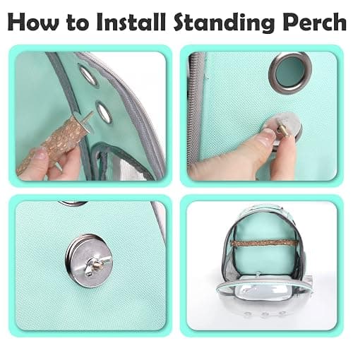 Bird Backpack Carrier with Perch, Portable Bird Travel Cage Bag, Clear Parrot Carrier Cockatiel Cage with Toy Stainless Steel Food Bowl Tray for Conures Parakeet Budgie Canary Lovebirds Small Animals thumbnail 6