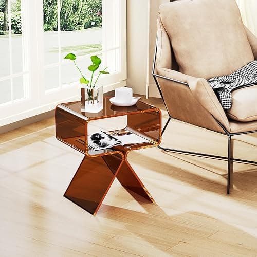 solaround Acrylic Nightstand Side Table Modern Design Clear Home Decor Display End Table for Living Room (Dark Brown) thumbnail 8