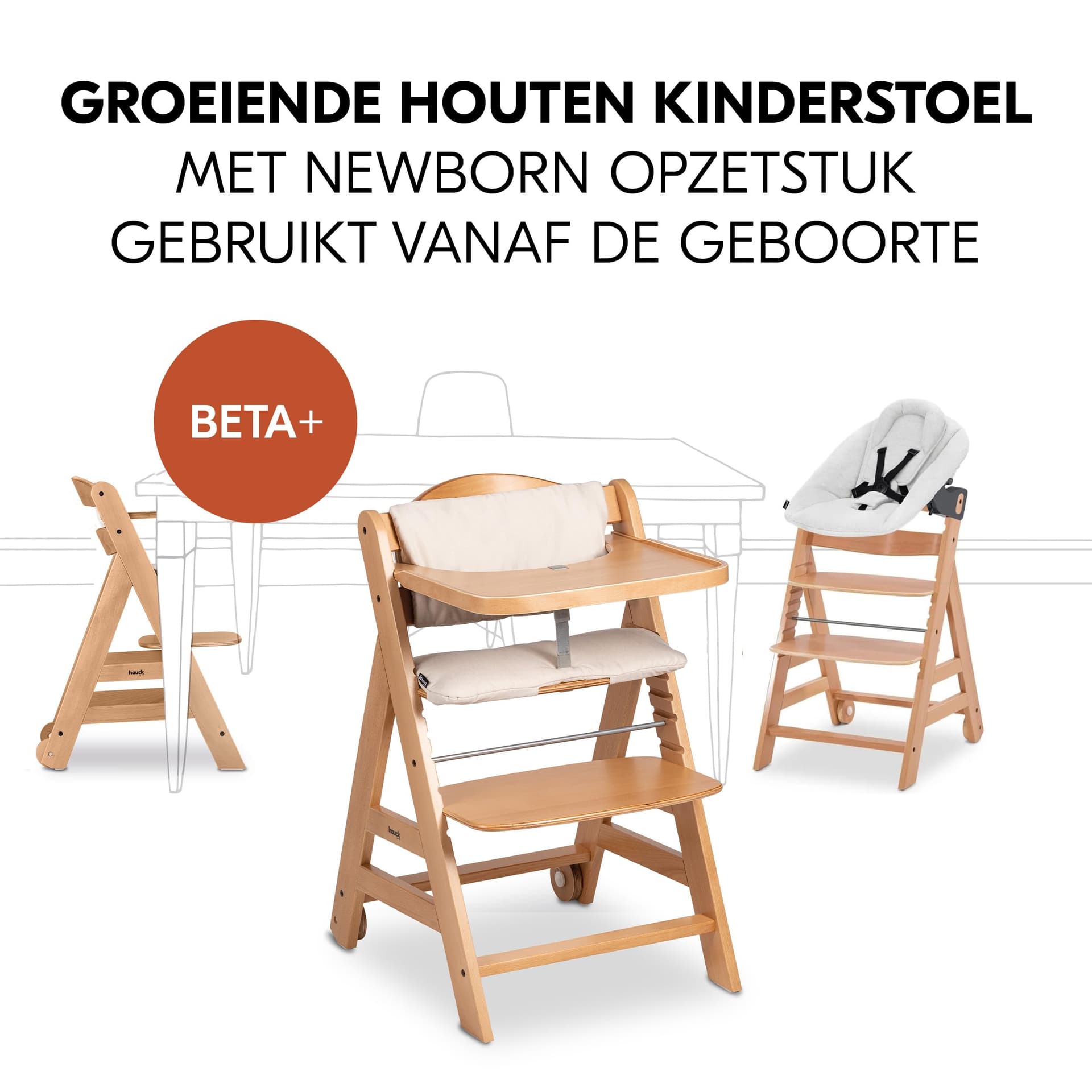 hauck Beta+ Newborn Premium High Chair from 0 Months - Wooden Children's Chair with Baby Bouncer (Baby Swing), Seat Cushion, Tray (Sun Lounger: Light Grey, Nature) thumbnail 3