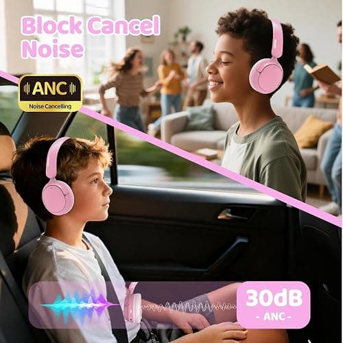 MIDOLA Active Noise Cancelling Kids Headphones Bluetooth 5.4 Wireless Volume Limited 85/94dB,Type C Fast Charging,Over Ear Foldable with Mic Aux Cord for Toddler Child Pad Tablet Pink thumbnail 4