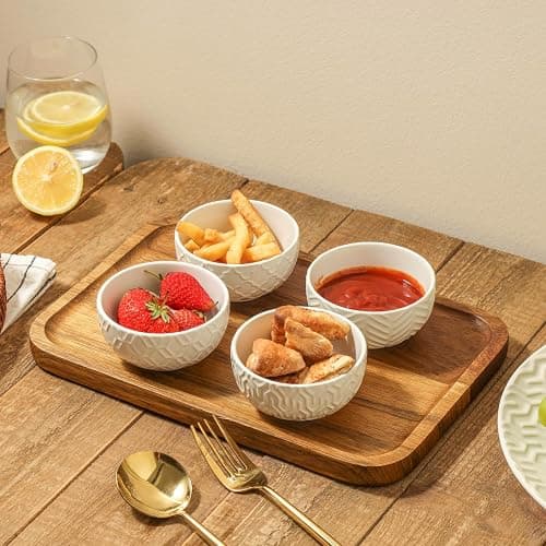 Sureasy Mini Ceramic Dipping Bowls – 4 oz, 3.5 Inch Small Bowls for Sauces & Side Dishes, Microwave & Dishwasher Safe, Set of 4, White thumbnail 2