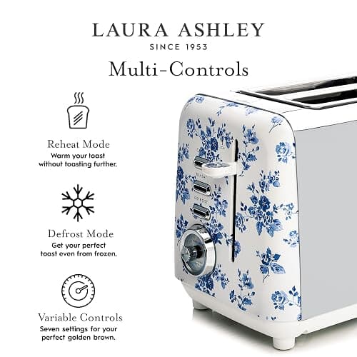 VQ Laura Ashley China Rose Stainless Steel 2 Slice Toaster | Multi-Functional Bagels & Bread Toaster 2 Slice with Adjustable Heating & Defrost Mode | Featuring 2 Wide Slots & Croissant Warming Rack thumbnail 6