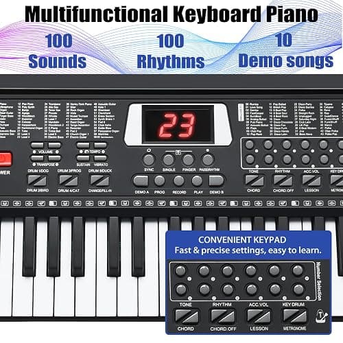 61 Key Keyboard Piano, Portable Electronic Keyboard Piano for Beginners with Speakers, Microphone, Sheet Music Stand, 100 Voices, 100 Rhythms, Digital Music Keyboard for Teen thumbnail 2