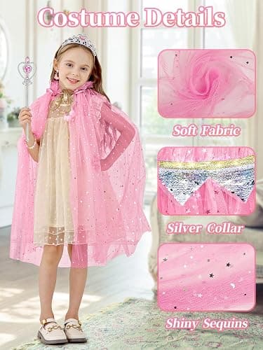 Fuzmo Light Up Princess Dress Up Clothes for Girls 3 4 5 6, Princess Costume with Toy for Kids Toddlers Birthday Gift - Pink thumbnail 5