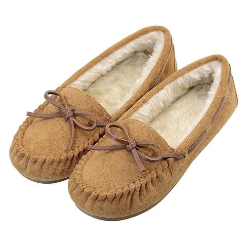 Vonair Women's Moccasin Slippers Micro Suede Warm Faux Fur Pile Lined Lace-Up Cozy Bow Indoor & Outdoor Moccasins Slip On Loafers Shoes for Women - Image 1