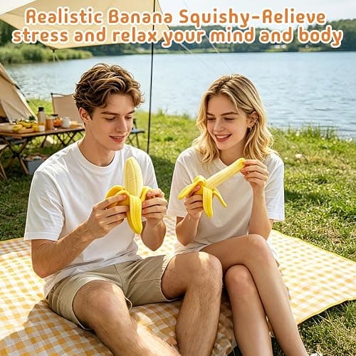 2 Pcs Banana Squishy, Realistic Scented Squishy Banana Toy Slow Rising, Soft Squeeze Toys Banana for Stress Relief, Fun Sensory Fidget Toy for Party Favors Birthday Gift thumbnail 2