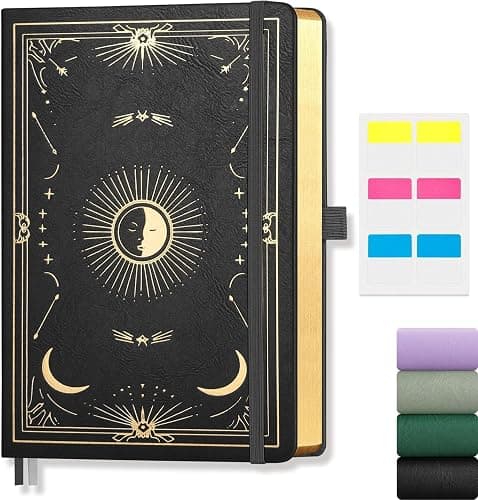 LOAPEM Lined Journal for Women Men, 192 Pages A5 Notebook Journal, Hardcover Notebook with 100Gsm Thick Pages, Leather Note Book for Writing, Travel, Business, Office, Prayer 5.7 x 8.3,Black - Image 1