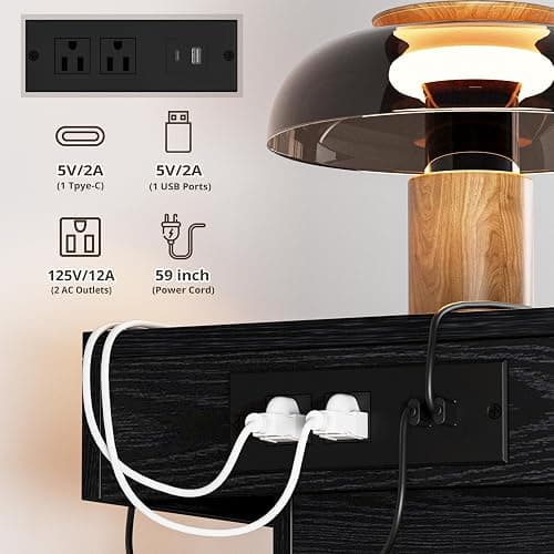 LIKIMIO Night Stand with Charging Station, Modern Black Nightstand with LED Light and Drawers, Bedside Tables/End Table for Bedroom thumbnail 5