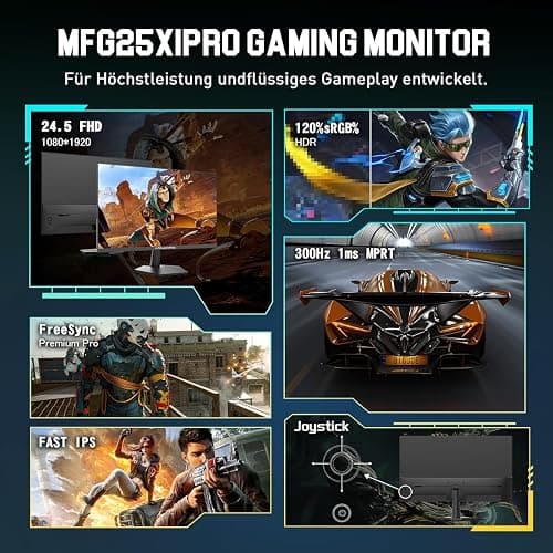 Minifire Gaming Monitor 24.5 Zoll, 300Hz, 1Ms, FHD, FreeSync, IPS-Panel, HDR Ready,sRGB 120%, Eye-Care, HDMI 2.0 & DisplayPort 1.4, VESA 75x75 -Schwarz(MFG25X1 PRO) thumbnail 2