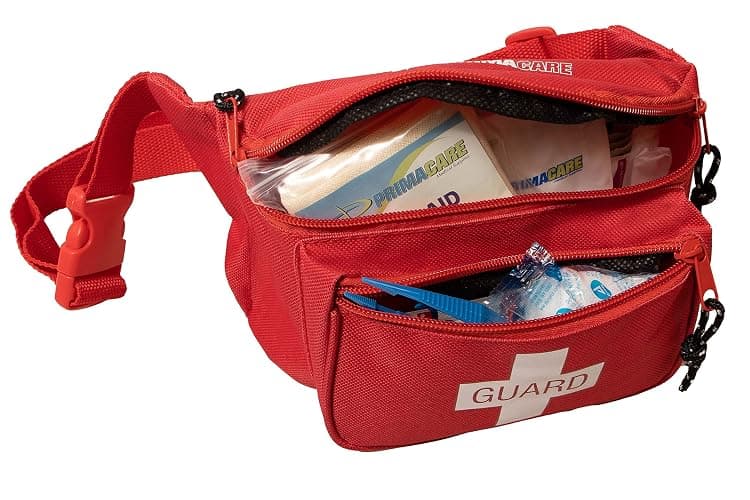 Primacare KB-8005 First Aid Fanny Pack, 8x2x6 Stocked with 75 Pieces Emergency Medical Supplies, Lifeguard Waist Travel Bag with 3 Pockets, Red thumbnail 4
