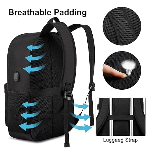 LIBENED School Backpack Teen Boys and Girls, Classical Basic Black Backpack, 15.6 Inch Laptop Bookbag with USB Charger for Women Men, and College High School thumbnail 6