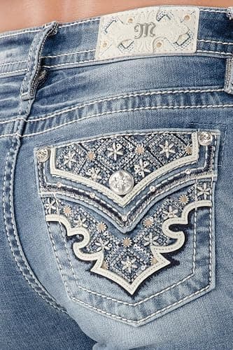 Miss Me Women's Brocade Embellished Faux Flap Pockets Mid-Rise Bootcut Jeans thumbnail 4