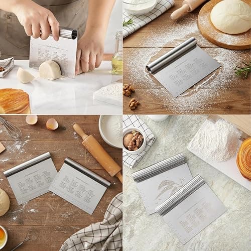 Boorika Bench Scraper Kitchen Tool, Dough Cutter and Scraper, Stainless Steel with Handle and Measuring Scale for Pizza Pastry Bread Baking & Griddle thumbnail 4