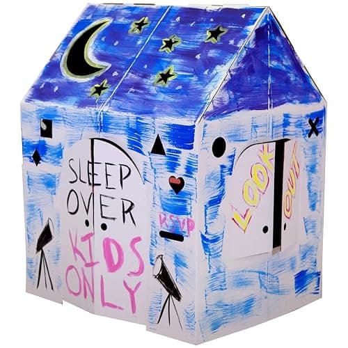Easy Playhouse Cardboard Blank Crafty Cottage - Kids Fort to Color & Draw | DIY indoor playhouse and art canvas for kids; 32x26.5x40.5 in house with mail slots, fold out doors, and windows; USA made thumbnail 5