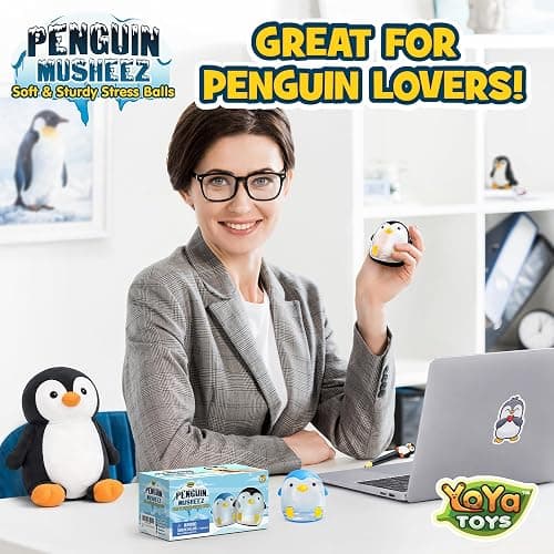 YoYa Toys Musheez Penguin Squishy Stress Balls 2-Pack - Sensory Fidget Toy - Fun to Squeeze and Stretch - Soft Penguin Squishies Stress Relief Ball for Kids - Cute for Boys and Girls thumbnail 7