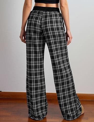 SEAUR Womens Plaid Pants Checkered Gingham Cute Slacks Pajamas Pjs Pattern Bottoms Wide Leg High Waist Sweatpants thumbnail 2