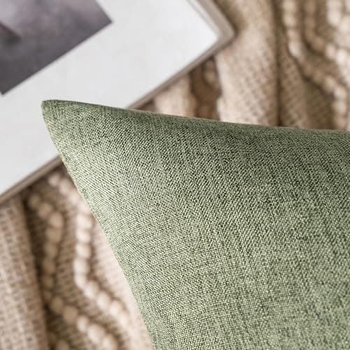 MIULEE Pack of 2 Decorative Outdoor Solid Waterproof Throw Pillow Covers Christmas Faux Linen Garden Farmhouse Cushion Cases for Patio Tent Balcony Couch Sofa 18x18 Inch Dark Green thumbnail 2