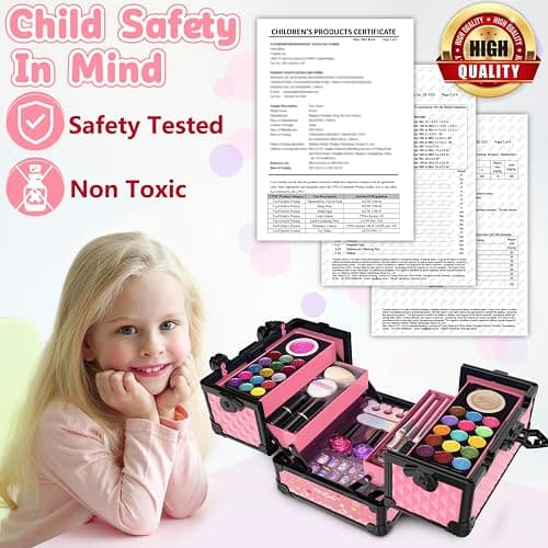 Hollyhi 59Pcs Kids Makeup Kit for Girl, Washable Play Makeup Toys Set for Dress Up, Beauty Vanity Set with Cosmetic Case Birthday Toys for Girls 3 4 5 6 7 8 9 10 11 12 Year Old Kids Toddlers ( Pink ) thumbnail 8
