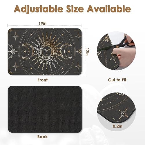 Arttown Coffee Mat for Countertops, Black Gold Sun Moon Boho Dish Drying Mat 2 Pcs for Kitchen Bar Accessories, Fit Under Coffee Maker Espresso Machine Dish Rack Hide Stain Rubber 12x19in thumbnail 3