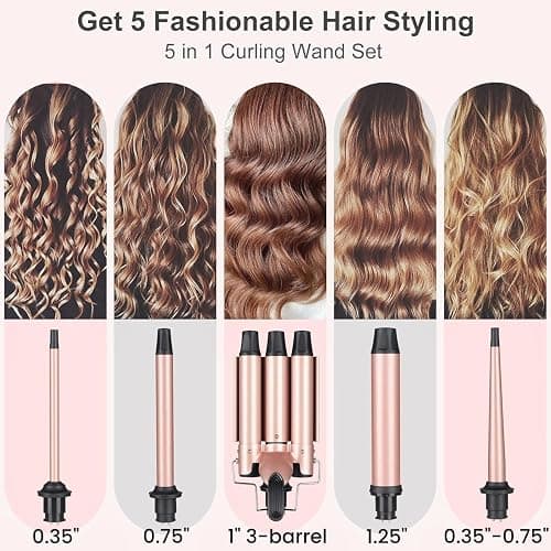 Curling Iron Hair Curler 5 In 1 Curling Wand Set Hair Crimper Beach Waves Hair Waver for Women 3 Barrel Triple Tool for Wavy Wands with 3/4 inch to 1 1/2 inch Attachments Hair Styling Tools thumbnail 2