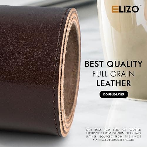 Elizo Leather Desk Mat Desk Pad Blotter Set - Real Full-Grain Leather (32x16) 2-Layer Genuine Desk Cover Protector & Large Mouse Pad, Computer Keyboard Desk Accessories for Office & Home thumbnail 5