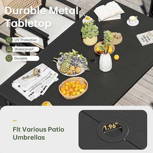Aoxun 5-Piece Wicker Patio Table and Chairs Set for 4 with Umbrella Hole | Outdoor Dining Set with 6 Chairs and 1 Rectangular Metal Table, Patio Dining Sets with Soft Cushion for Backyard, Yellow thumbnail 3