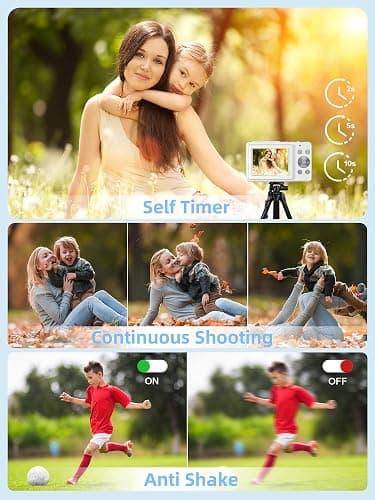 Camkory Digital Camera for Kids，Teens and Starters, FHD 1080P Point and Shoot Camera with 32GB Card 16X Zoom Anti Shake, Gift for Boys Girls Kids, White thumbnail 5